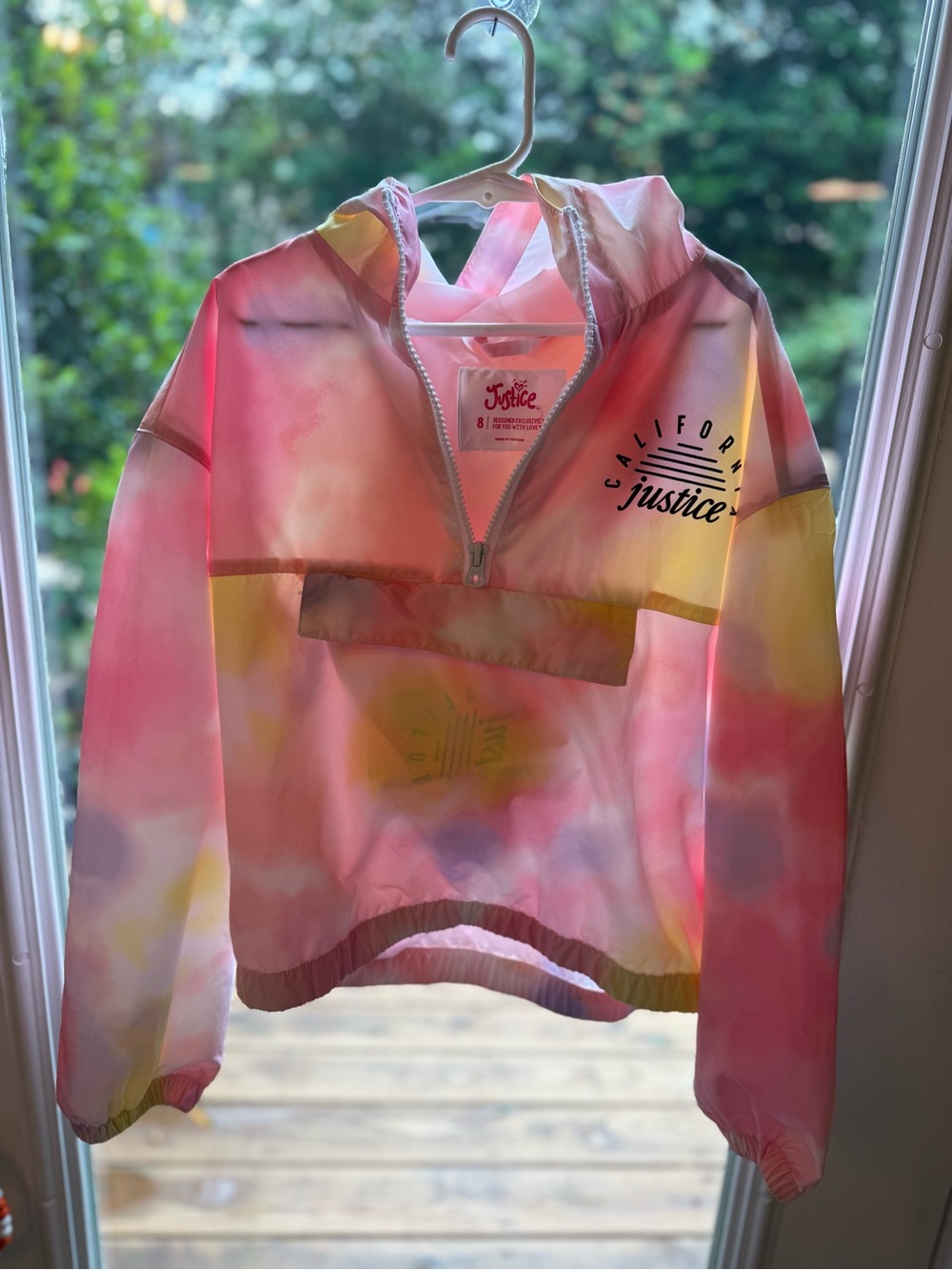 Justice Girls' Pink & Yellow Tie-Dye Pullover Windbreaker Hoodie